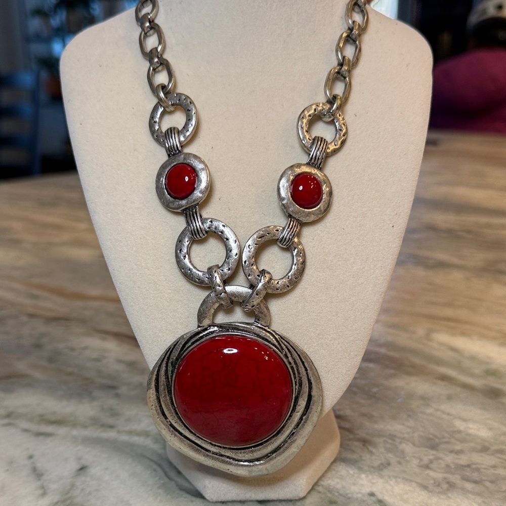 Elegant Silver and Red Necklace